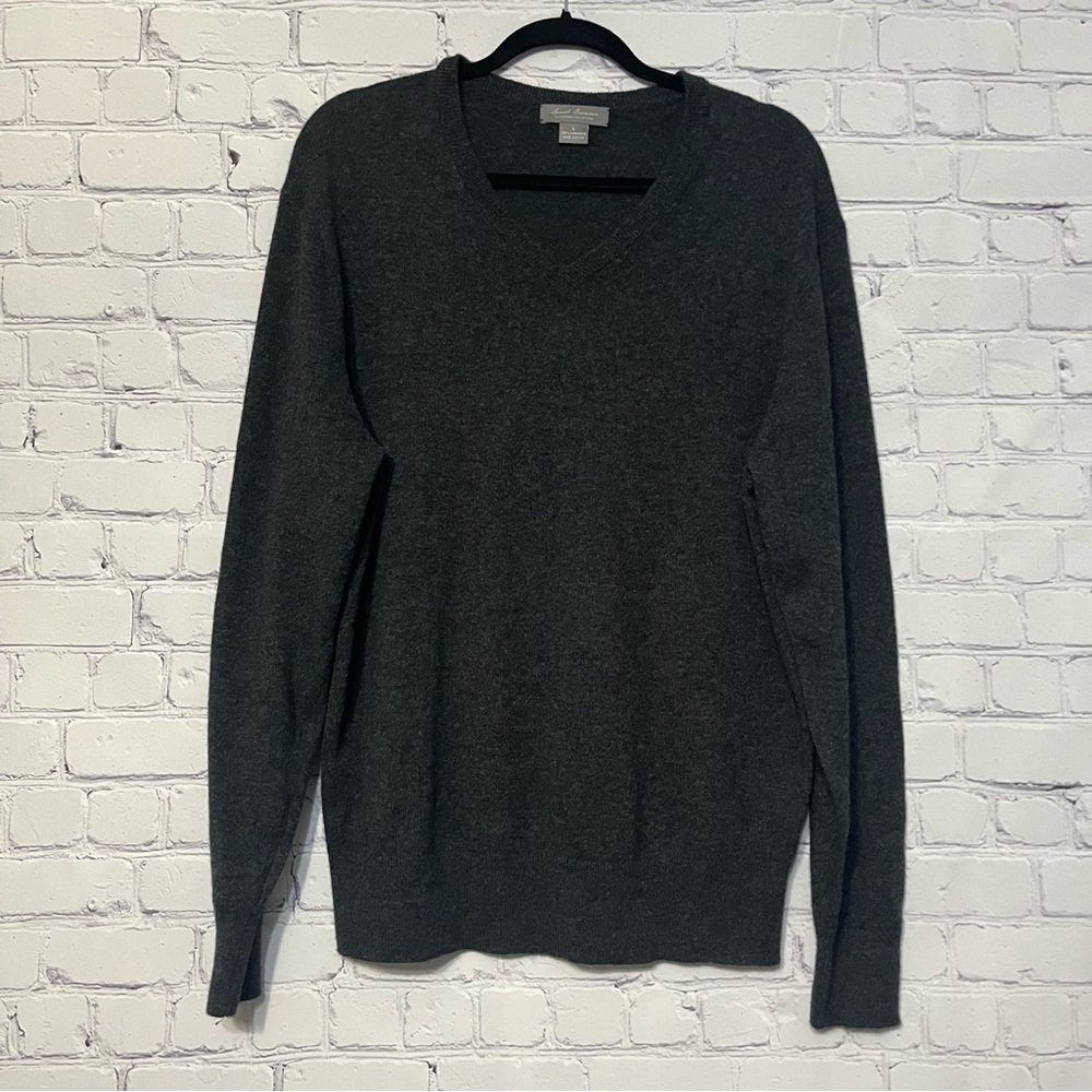 Daniel Cremiux Gray 100% Cashmere Pullover V-Neck Sweater Large Soft Classic